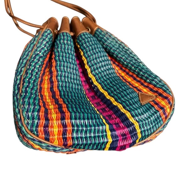 Vintage Liz Claiborne Leather Woven Bucket Bag Satchel Shoulder Y2k Cinch - Picture 2 of 13